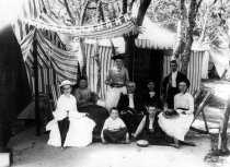 The Bostwick and Stewart families camping, circa 1890