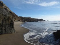 Steep Ravine Cabins from beach below, 2018