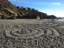 Steep Ravine Cabins spiral path on beach, 2018