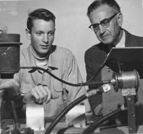 Tamalpais High School teacher and student in machine shop, date unknown