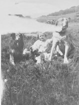 Jean Ward Keiler and two dogs, circa early 1900s