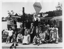 Rita Abrams and school children, date unknown