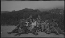 Willow Camp bunch sitting on beach, 1919