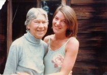 Elsa Gidlow and Abigail Hemstreet at Gidlow's home in Druid Heights, circa 1982