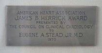 Close-up of plaque on Herrick award