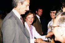 First Lady Rosalynn Carter Holding Hands with Man in Crowd, 1980