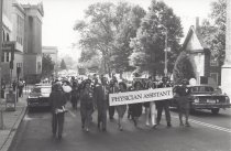 March attendees holding "Physician Assistant" sign at front of March on Trenton, 1989
An unidentified speaker at the March on Trenton demonstration