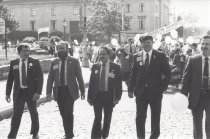 Paul Robinson, Bruce Fichandler, Paul Lombardo, Glen Combs, and unidentified man during March on Trenton, 1989