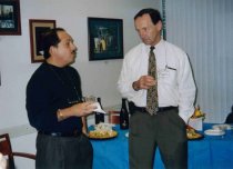 Paul Lombardo and Unidentified Man Celebrating Lombardo's APAP Presidency, 2002
