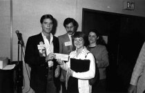 Greg Thomas, Peter Rosenstein, and Shelly Hicks in Exhibit Hall, 1983