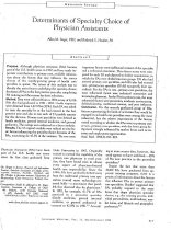 Determinants of Specialty Choice of Physician Assistants