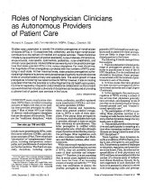 Roles of Nonphysician Clinicians as Autonomous Providers of Patient Care