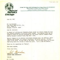 Thank You Letter from the Special Olympics to Lou Novinson