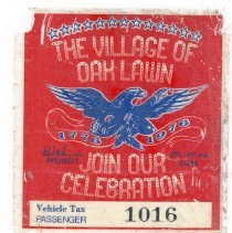 Oak Lawn Vehicle Sticker, 1976
