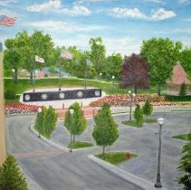 Painting of the Oak Lawn Public Library and Veterans Memorial