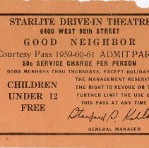 Starlite Drive-In Theatre Courtesy Pass