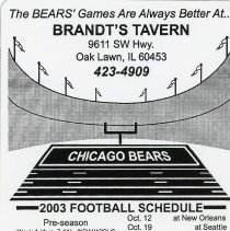 Brandt's Tavern Bears Magnet Schedule, 2003