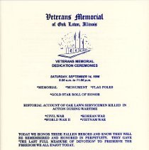Oak Lawn Veterans Memorial Dedication Program, 1996