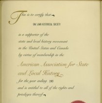 American Association of State and Local History Membership Certificate