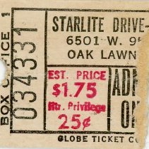 Starlite Drive-In Movie Theater Ticket