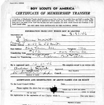 Boy Scout Membership Transfer Form, 1946