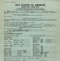 Boy Scout Explorer Application: David Trimble, 1945