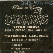 Banana's Steak House Matchbook