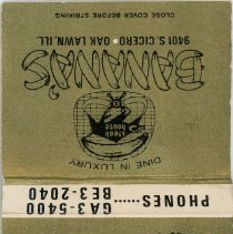 Banana's Steak House Matchbook