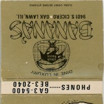Banana's Steak House Matchbook