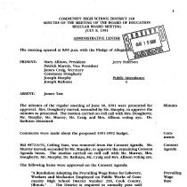School District 218 Minutes, 1991-92