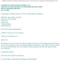 School District 218 Minutes, 2002-03