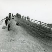 Children sledding down a hill