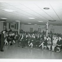 This is a photograph of a Democratic Party meeting at the Johnson-Phelps VF
