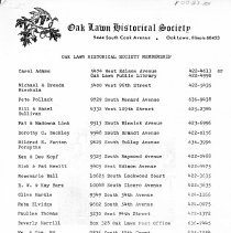 Oak Lawn Historical Soc. Membership Lists
