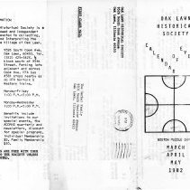 Oak Lawn Historical Society Calendar of Events, March - May, 1982