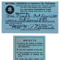 Oak Lawn P.T.A. Membership Card, 1941