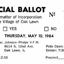 V.F.W. Dinner Ticket, 1984