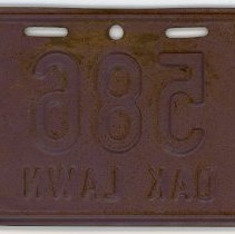 Oak Lawn Bicycle License Plate