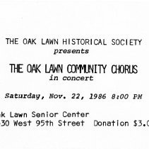 Oak Lawn Historical Society Concert Ticket, 1986