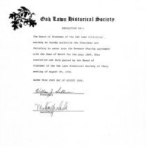Oak Lawn Historical Society Resoution, 1984