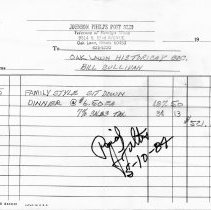 Oak Lawn Historical Society Dinner Bill