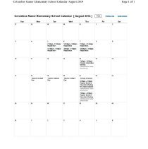 Columbus Manor School Calendar, 2014-15