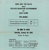 Village Manager Flier, 1953