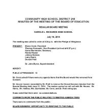 SD 218 Board of Education Minutes, 2014-15