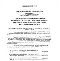Oak Lawn Park District Budget, 2015-16
