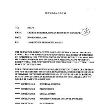 Oak Lawn Library Personnel Policy, 1998