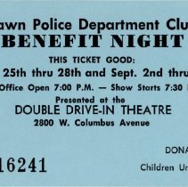 Oak Lawn Police Dept Club Benefit Ticket, 1975
