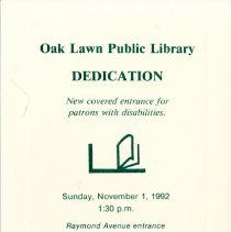 Oak Lawn Library Entrance Dedication Invite, 1992