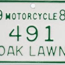 Oak Lawn Motorcycle License Plate, 1980