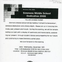Simmons Middle School Dedication Flier